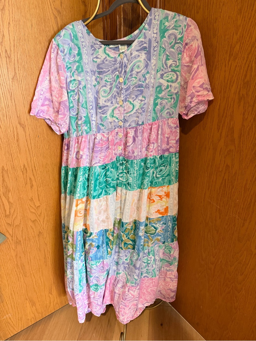 Women’s vintage garden dress Pastel Multicolor Tiered Button-Front Midi Dress